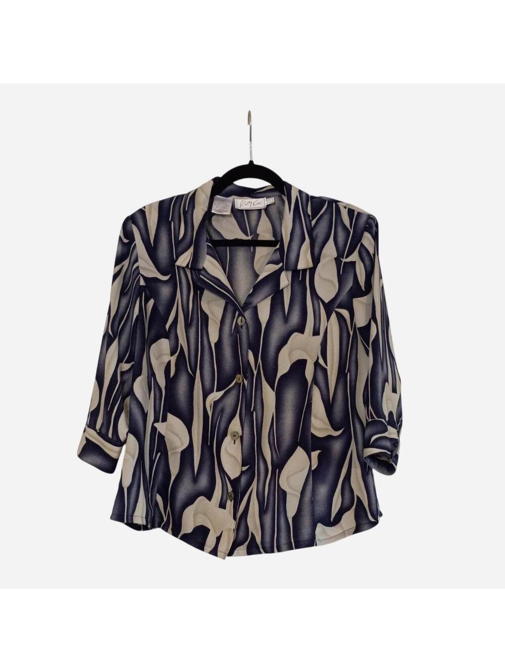 90s Y2K Abstract Botanical Statement Blouse | Kathy Che Size 12 - Picture 2 of 7